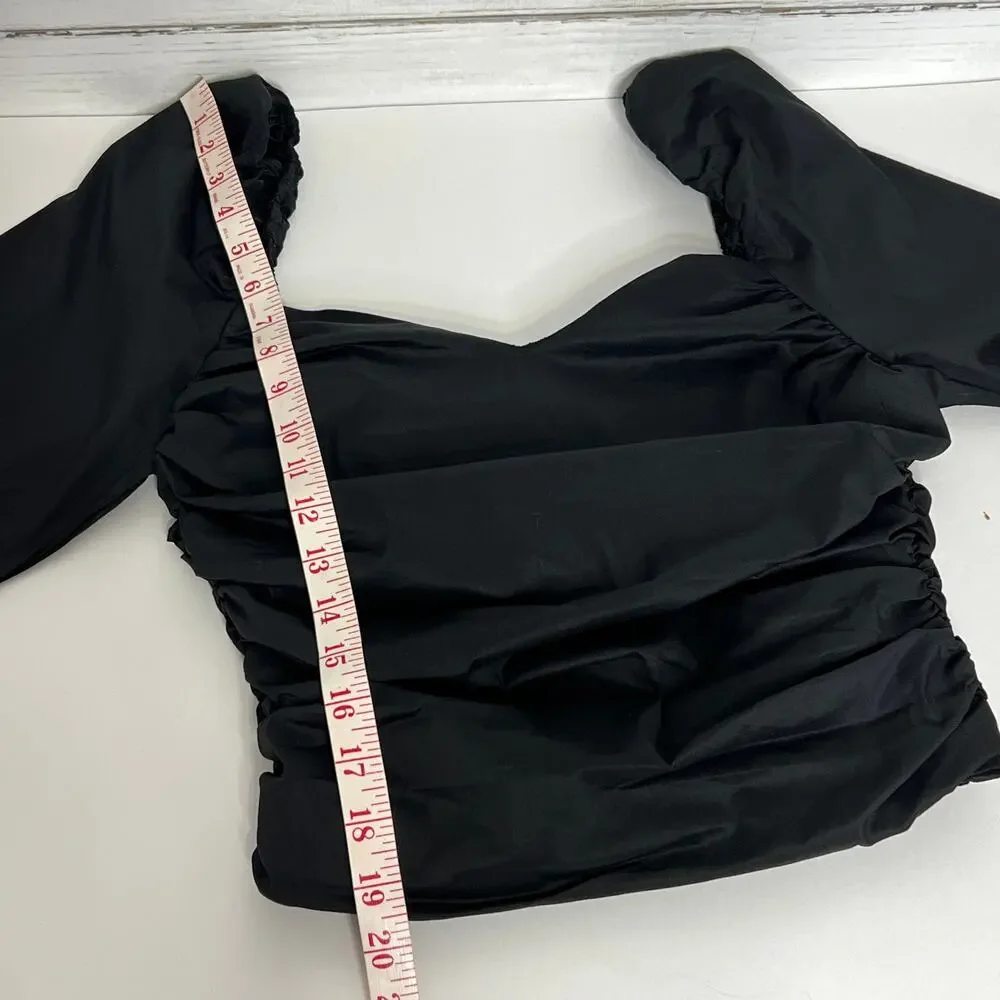 ASTR the Label Black Sweetheart Ruched Puff Long Sleeve Blouse Size Medium